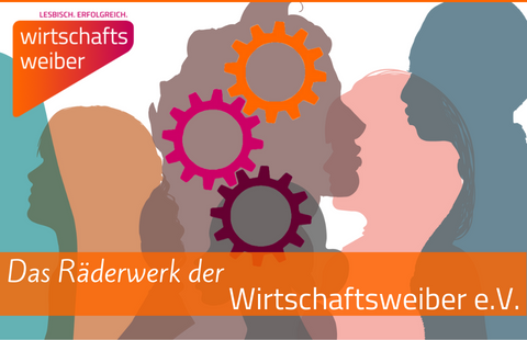 Schmuckbild mit Zahnrädern und Frauenköpfen